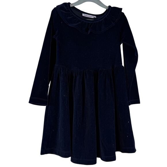 Molo Cyanne Velvet Dress Girls 3 - 4 Years Blue Long Sleeve Ruffle Pleated Soft - Picture 1 of 9